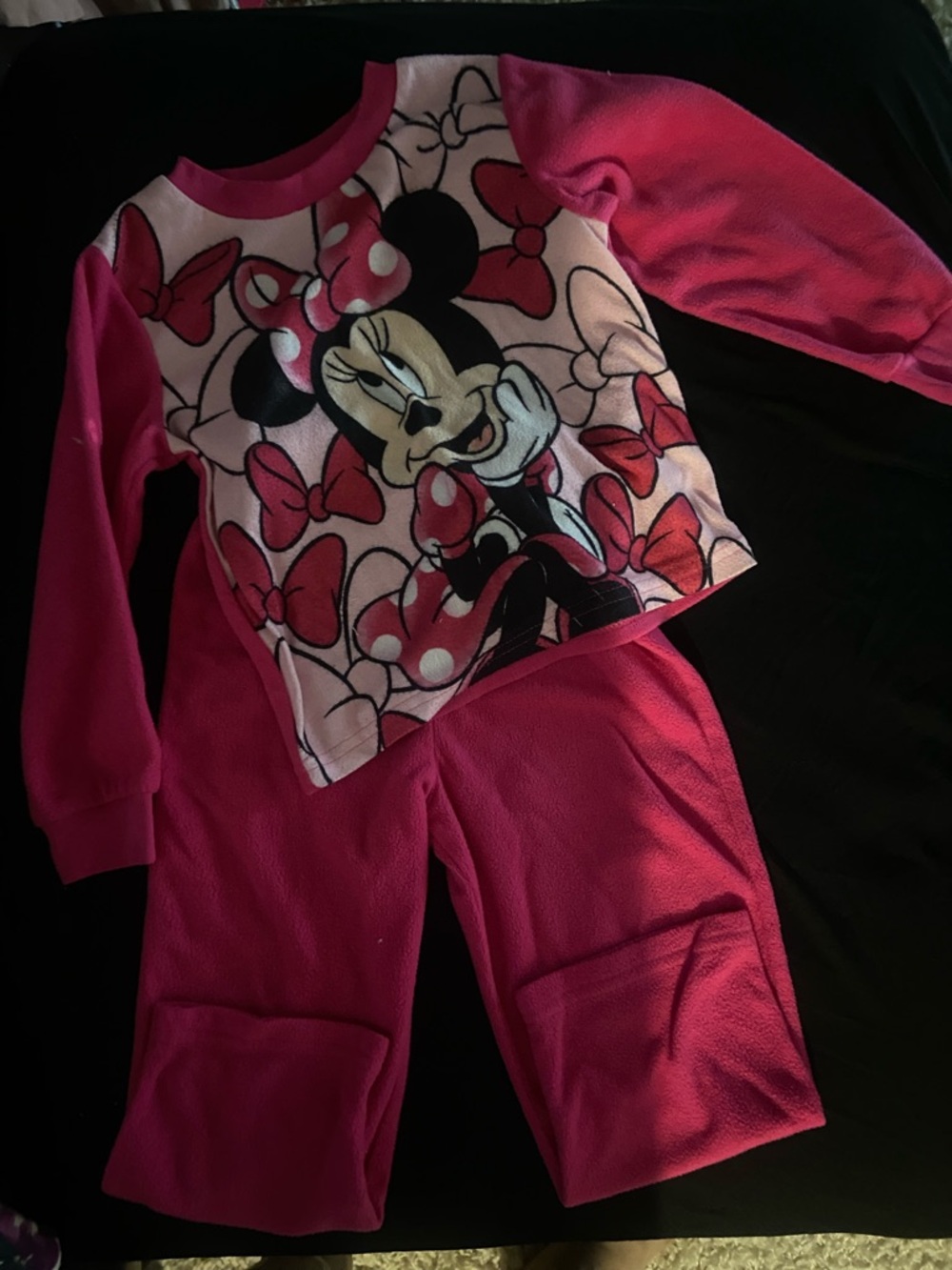 Girls' Pink Minnie Mouse Fleece Pajama Set - Long Sleeve Top & Pants